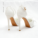  Giày cưới Kiyoko gót đúp cao 12cm nơ satin dễ thương 