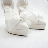  Giày cưới Kiyoko gót đúp cao 12cm nơ satin dễ thương 