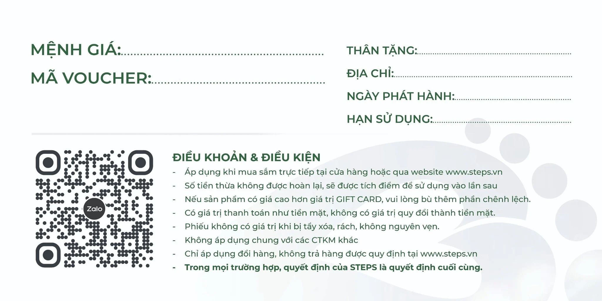 STEPS GIFT CARD - Mệnh Giá 1.000.000VNĐ