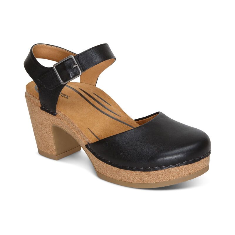 Giày sandal cao gót sức khỏe nữ Aetrex Finley Black