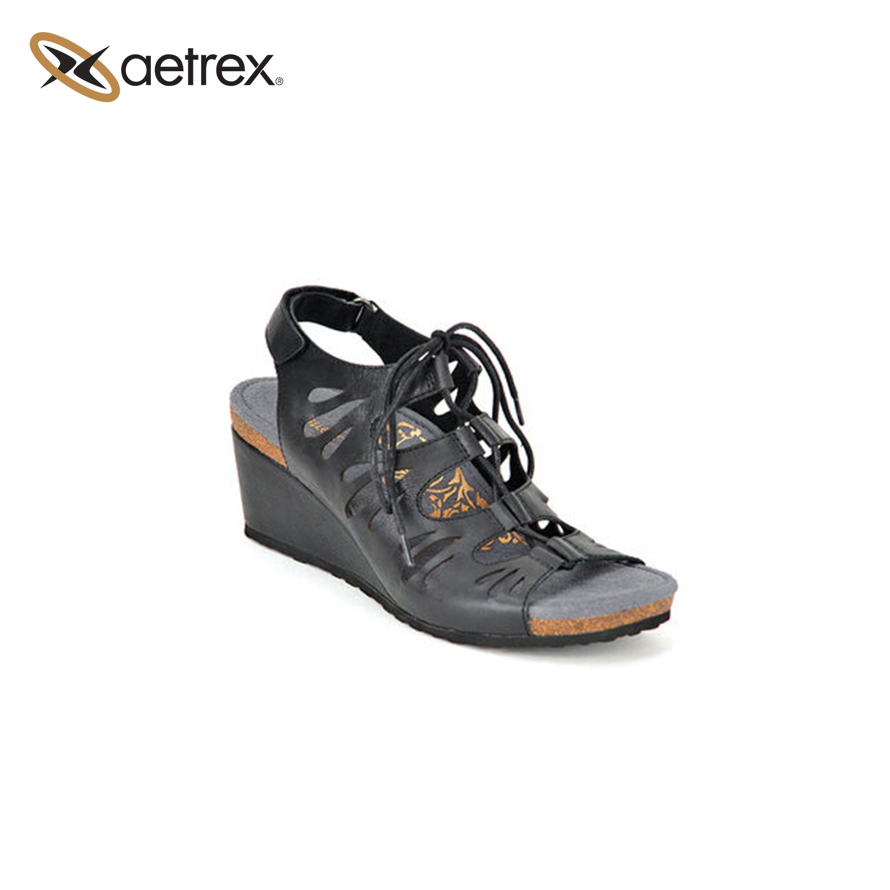 Sandal sức khỏe nữ Aetrex Giselle Wedge Black