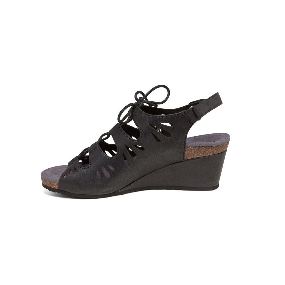 Sandal sức khỏe nữ Aetrex Giselle Wedge Black