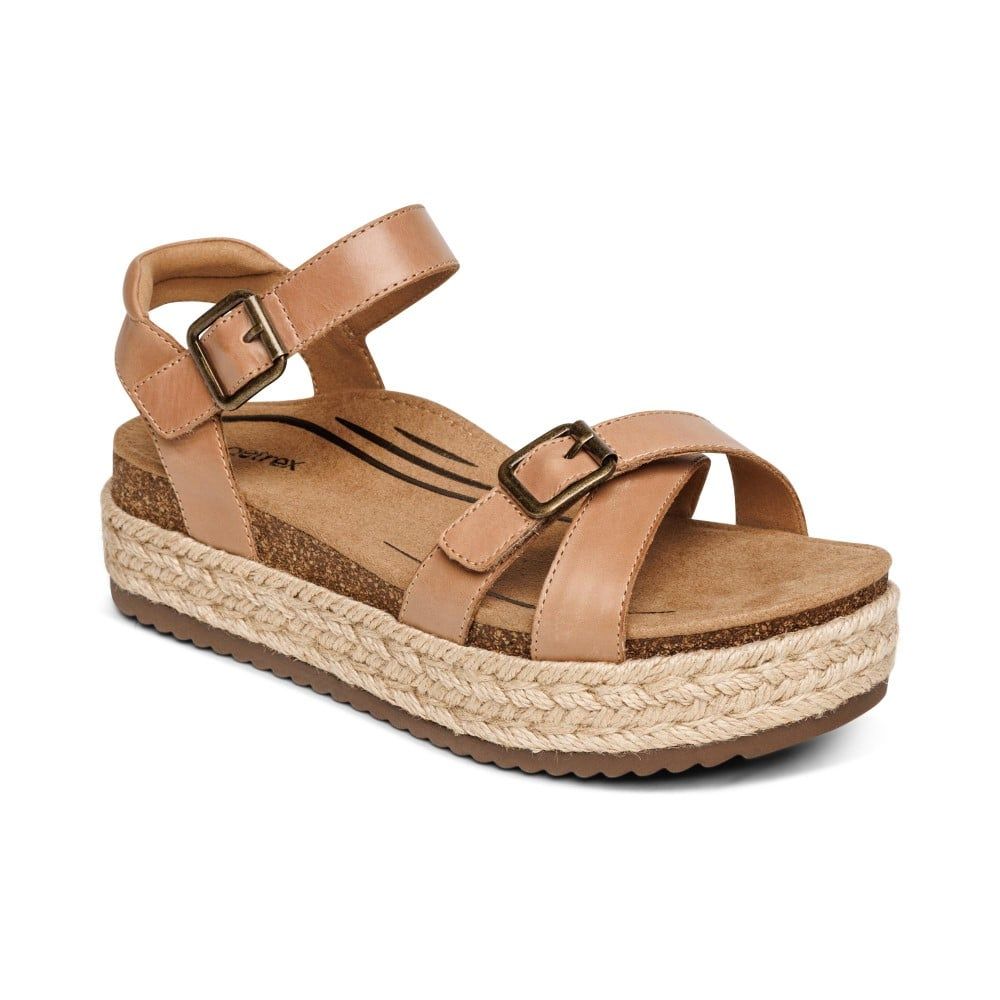 Giày Sandal cao gót sức khỏe nữ Aetrex Paula Camel