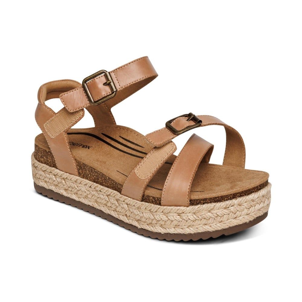 Giày Sandal cao gót sức khỏe nữ Aetrex Paula Camel