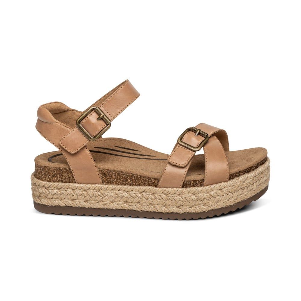 Giày Sandal cao gót sức khỏe nữ Aetrex Paula Camel