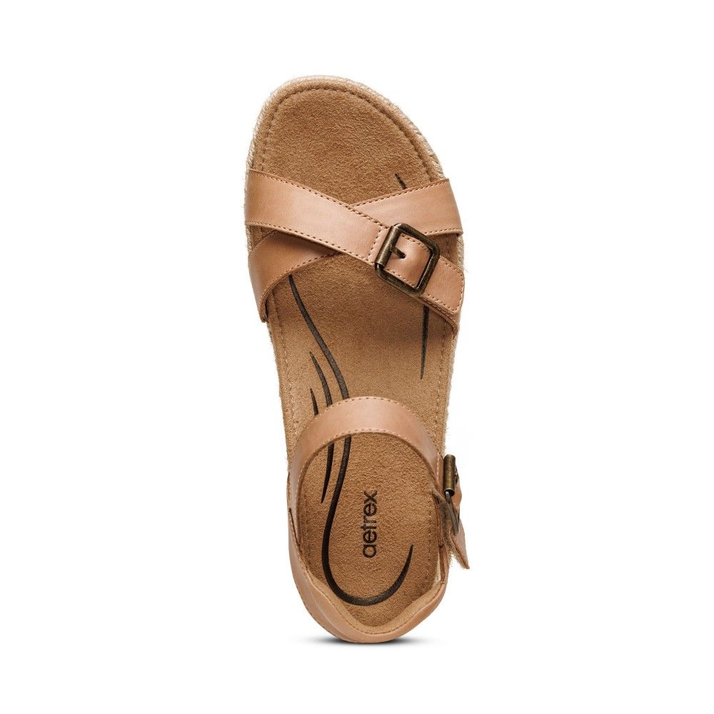 Giày Sandal cao gót sức khỏe nữ Aetrex Paula Camel