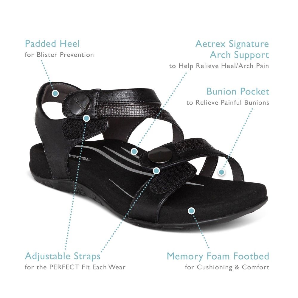  Giày Sandal sức khỏe nữ Aetrex Jess Black 