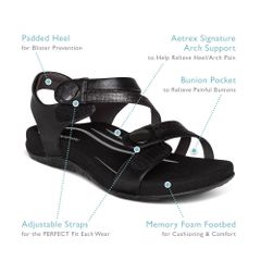  Giày Sandal sức khỏe nữ Aetrex Jess Black 