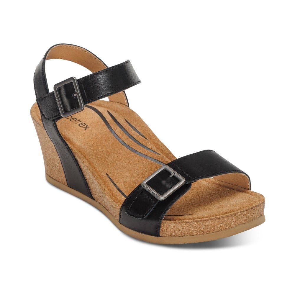 Giày sandal cao gót sức khoẻ nữ Aetrex Lexa Black
