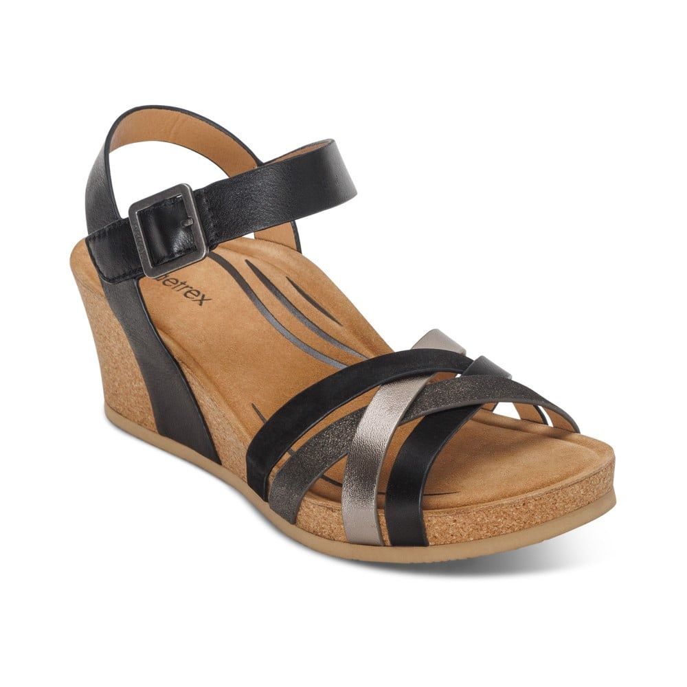 Giày sandal cao gót sức khoẻ nữ Aetrex Noelle Black