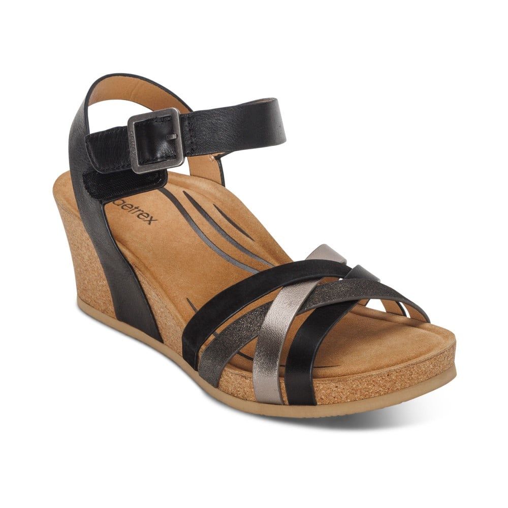 Giày sandal cao gót sức khoẻ nữ Aetrex Noelle Black
