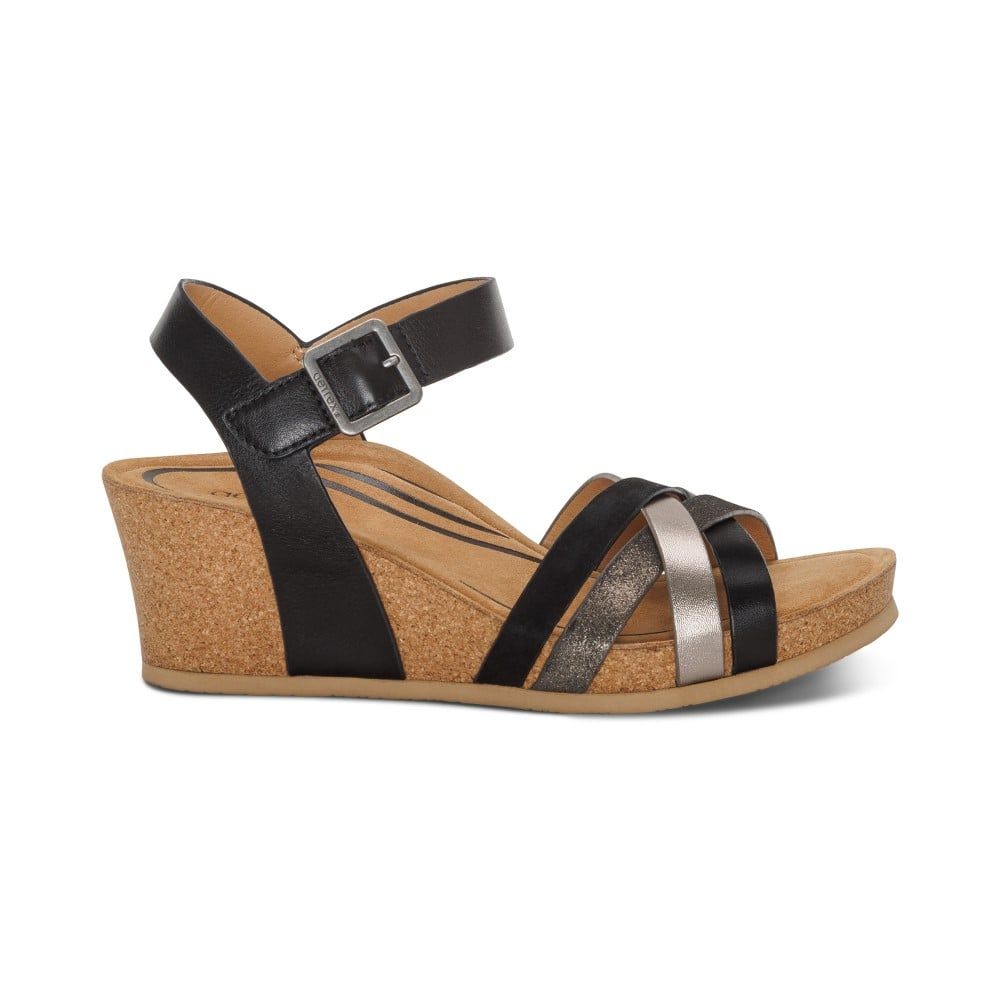 Giày sandal cao gót sức khoẻ nữ Aetrex Noelle Black