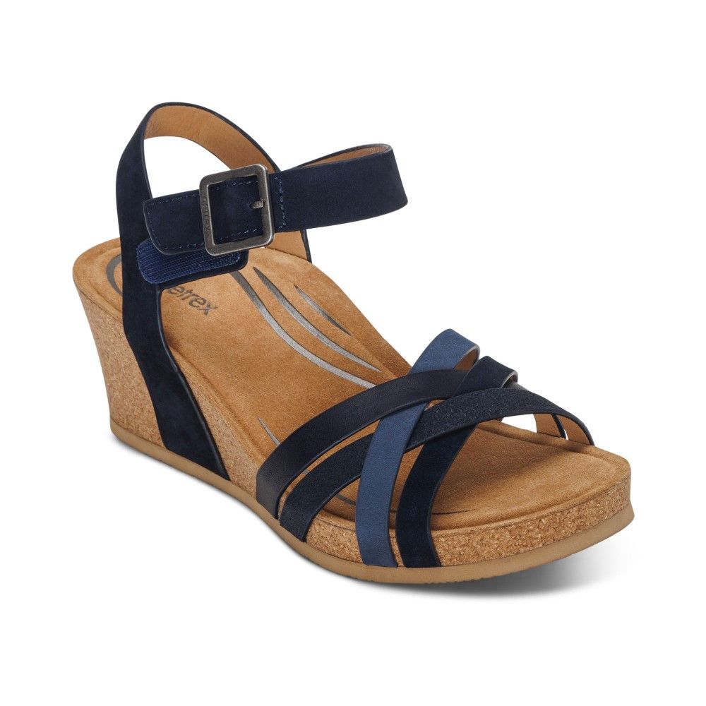  Giày Sandal cao gót sức khoẻ nữ Aetrex Noelle Navy 