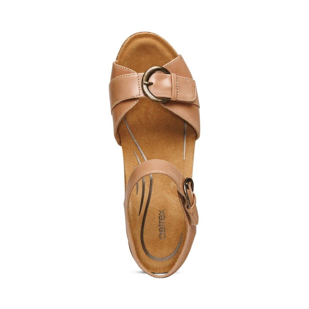 Giày sandal cao gót sức khỏe nữ Aetrex Tory Camel