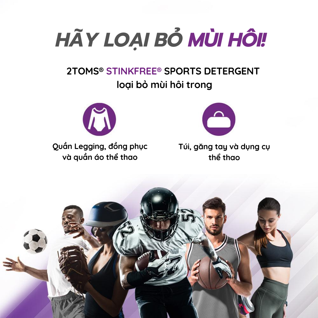 2Toms Stinkfree Sports Detergent chai 887ml- Loại Bỏ Vết Bẩn Và Khử Mùi Quần Áo Thể Thao