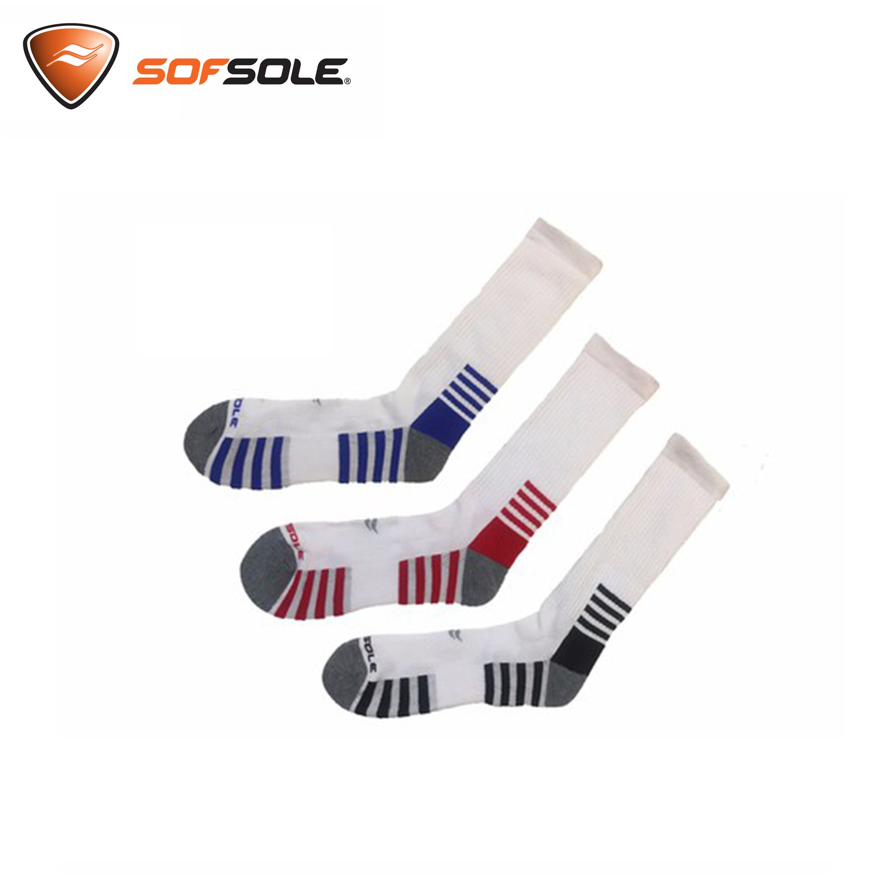 Combo 3 đôi vớ nam thể thao Sofsole Anti-Friction White