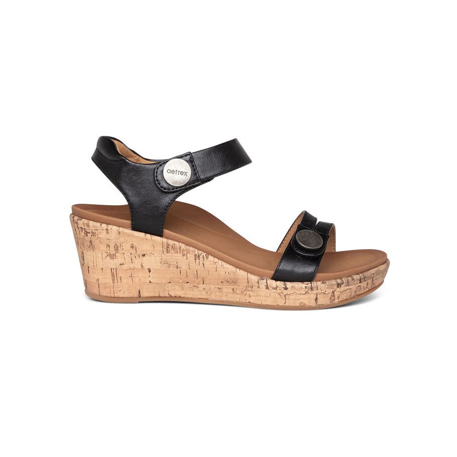 Sandal sức khỏe nữ Aetrex Livia Black