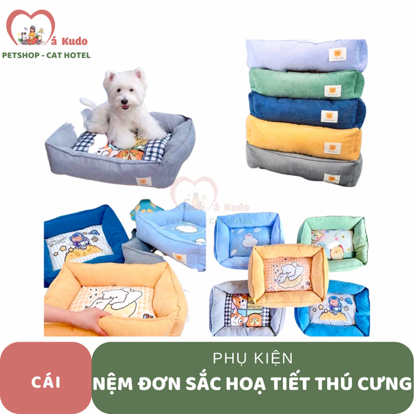 Nệm đơn sắc hoạ tiết thú cưng
