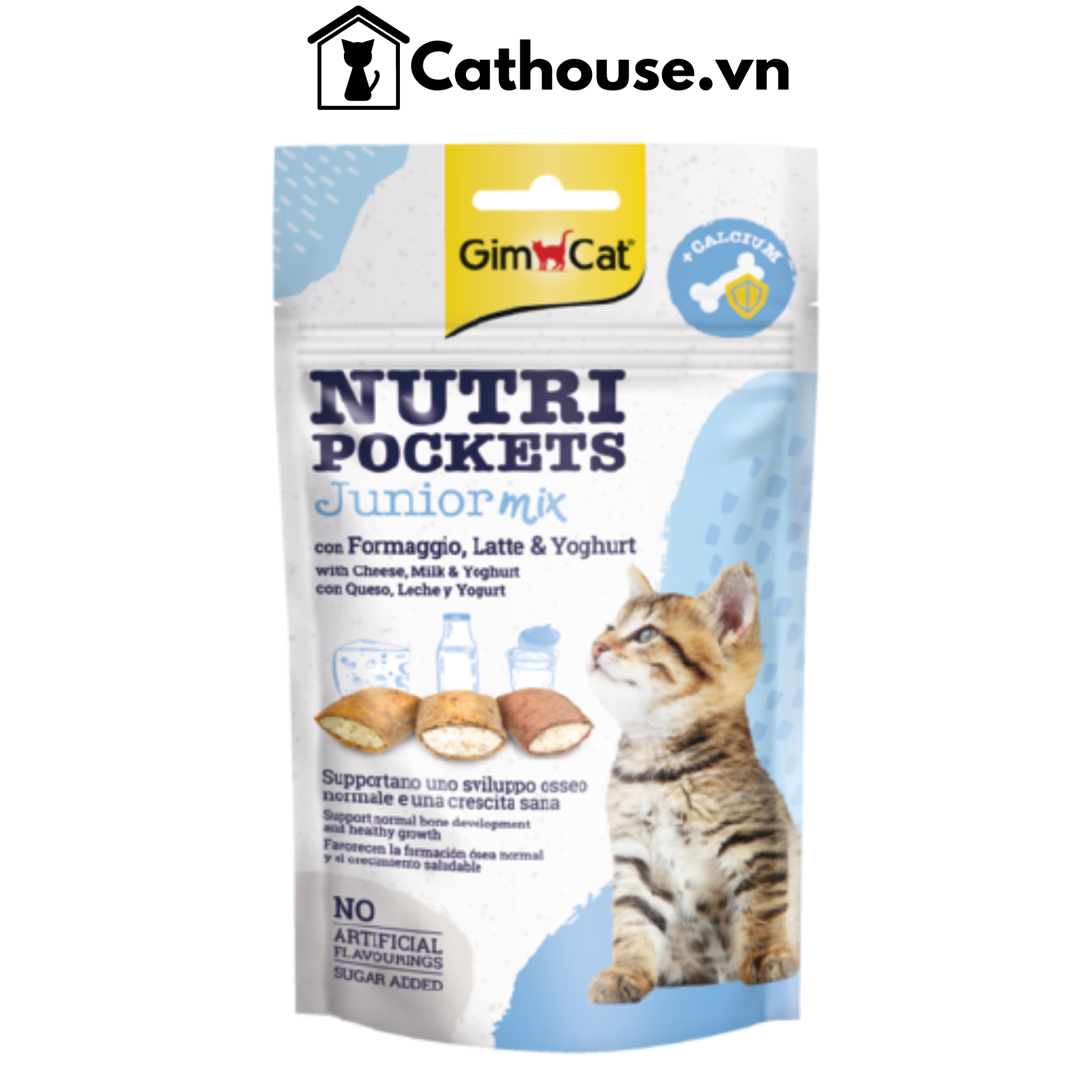  Snack Bánh Quy Giòn Có Nhân Dành Cho Mèo Con - GimCat Nutri Pockets Junior Mix 60G 