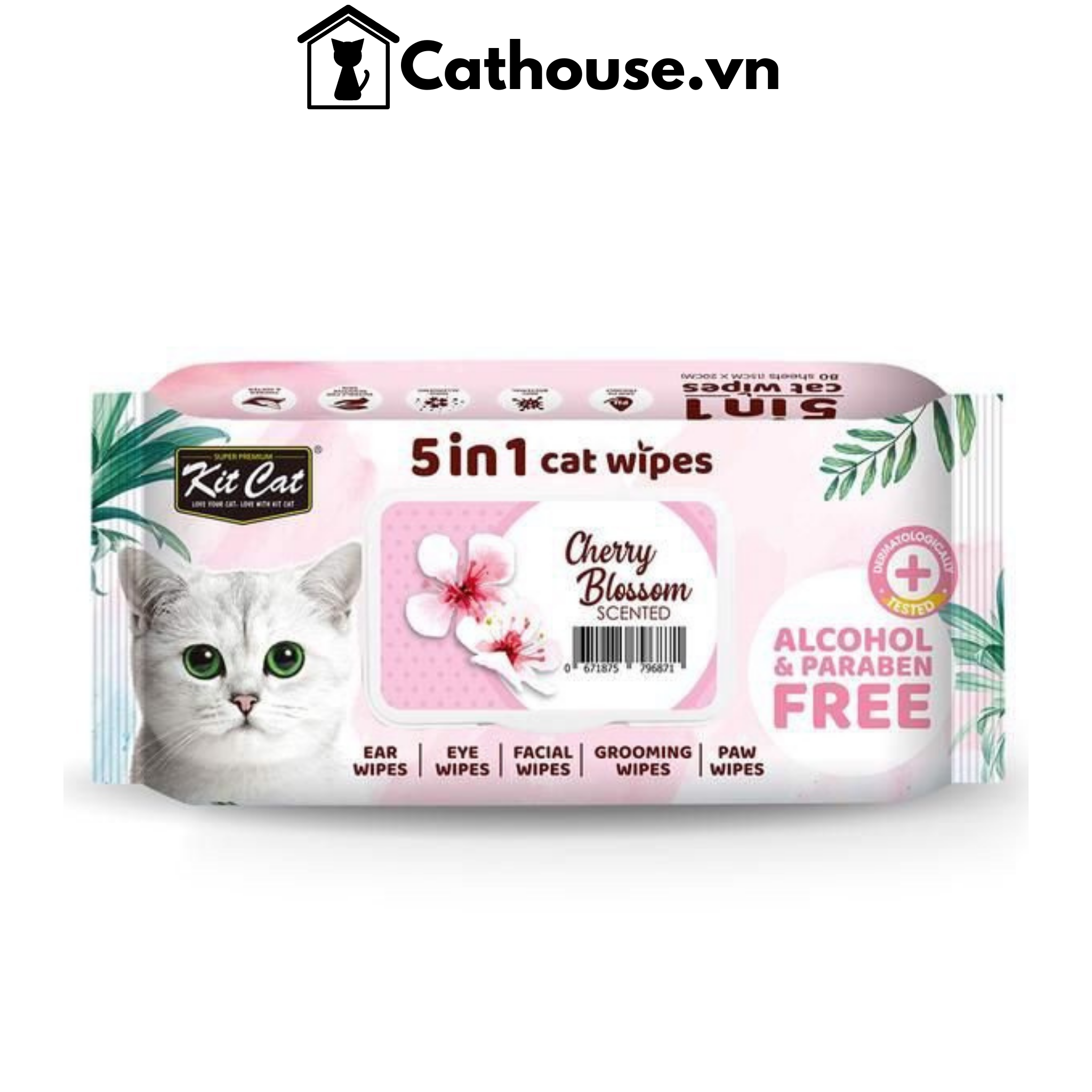  Khăn Ướt Khử Mùi  Kit Cat Diệt Khuẩn 5 In 1 Cat Wipes 80 Pcs 