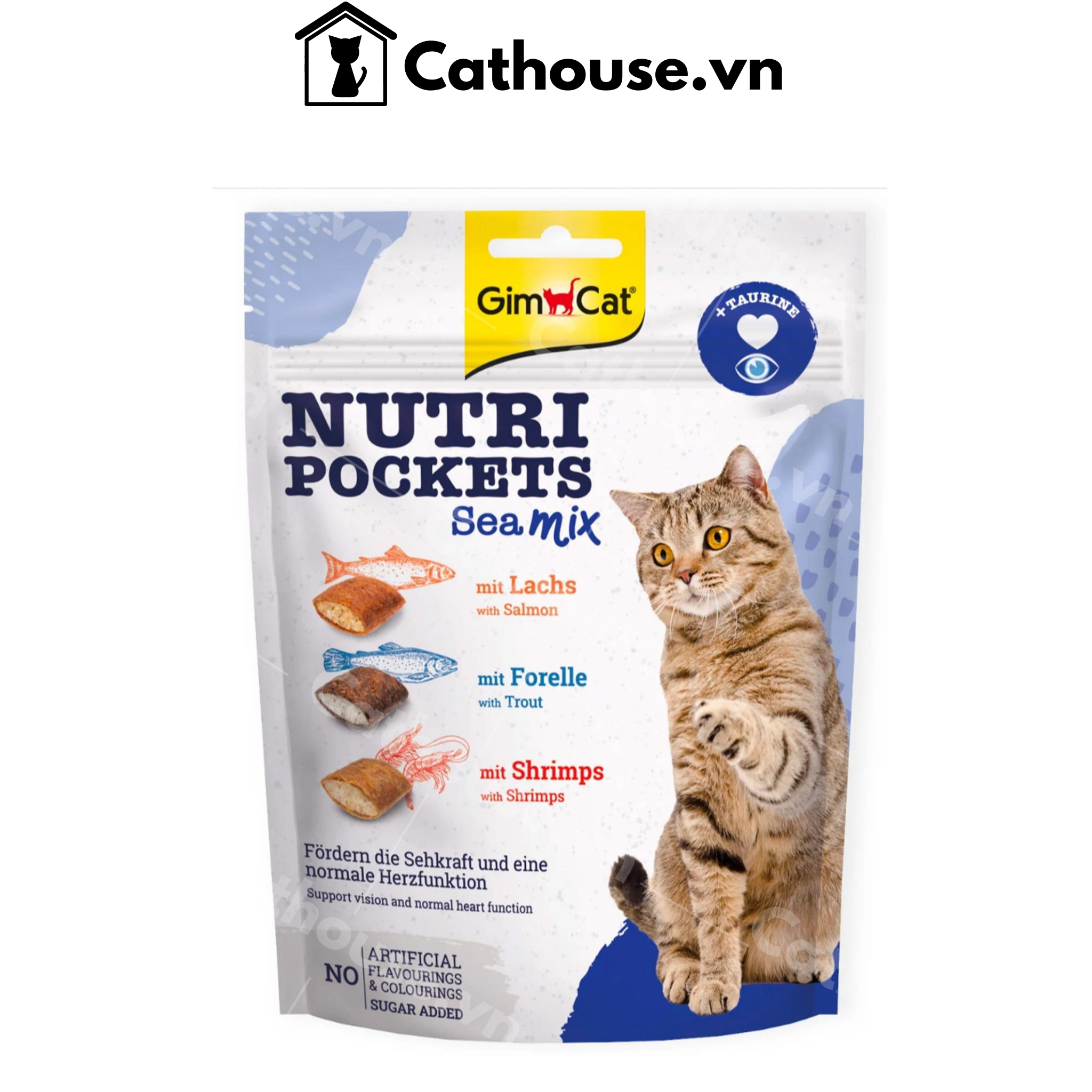  Snack Bánh Quy Giòn Cá Hồi & Tôm Bổ Sung Taurine GimCat Nutri Pockets Sea Mix 150G 