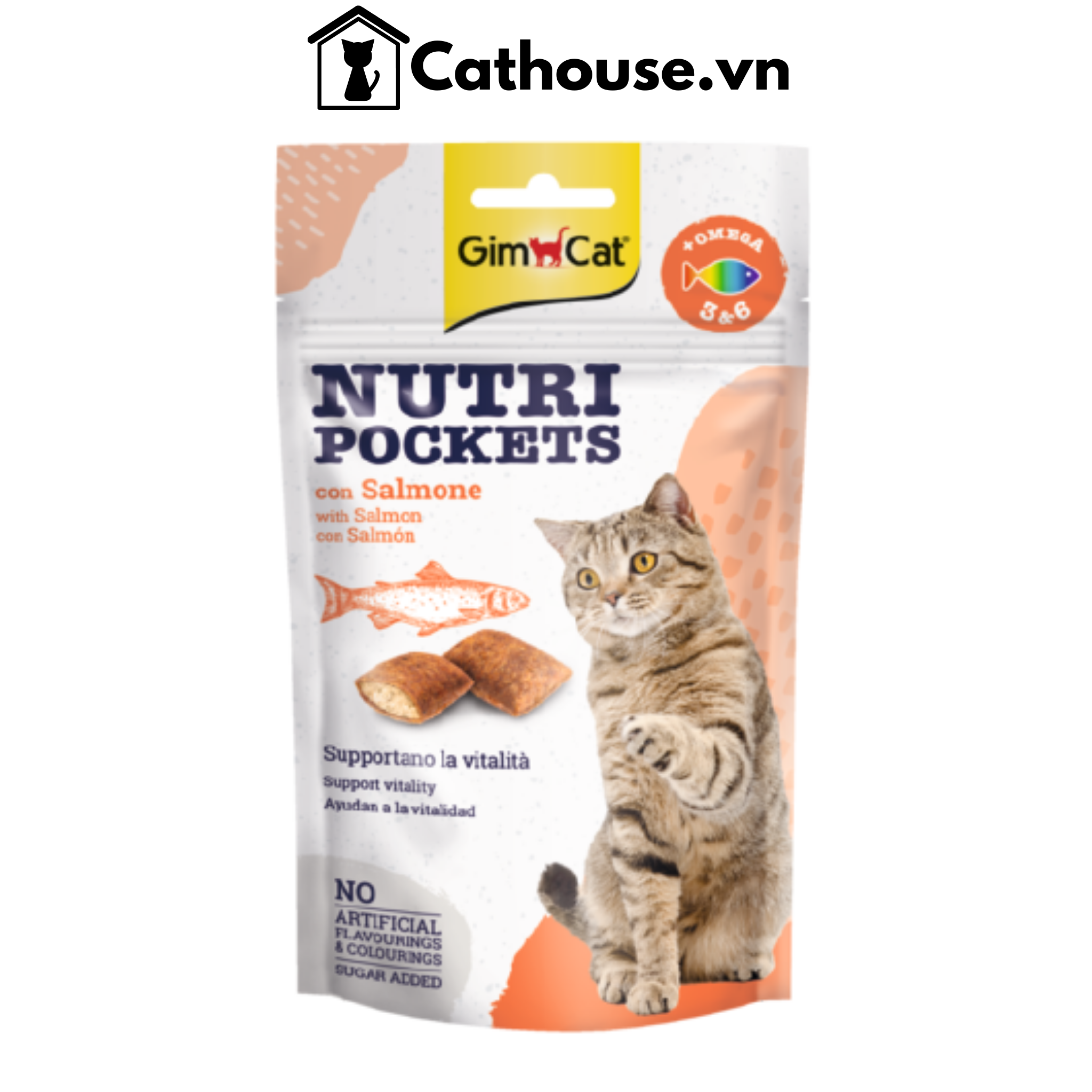 Snack Bánh Quy Giòn Vị Cá Hồi Bổ Sung Omega 3 & 6 - GimCat Nutri Pockets Salmon & Omega 3&6 60G
