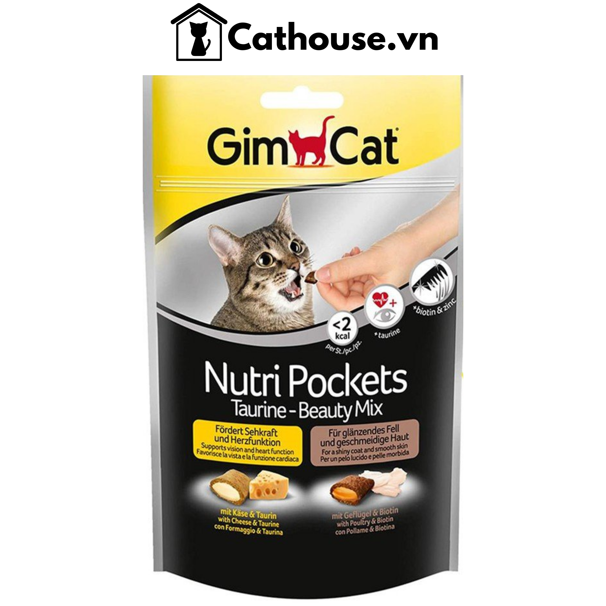  GimCat Nutri Pockets Taurine - Beauty Mix 150G - Snack Bánh Quy Giòn Bổ Sung Biotin, Kẽm, Taurine 