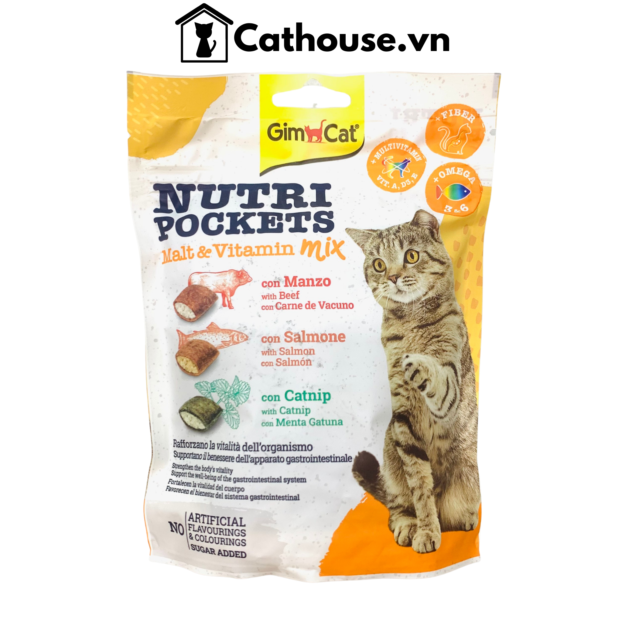 GimCat Nutri Pockets Malt & Vitamin Mix 150G - Snack Bánh Quy Giòn Bổ Sung Vitamins, Omega 3, 6, Ngừa Búi Lông