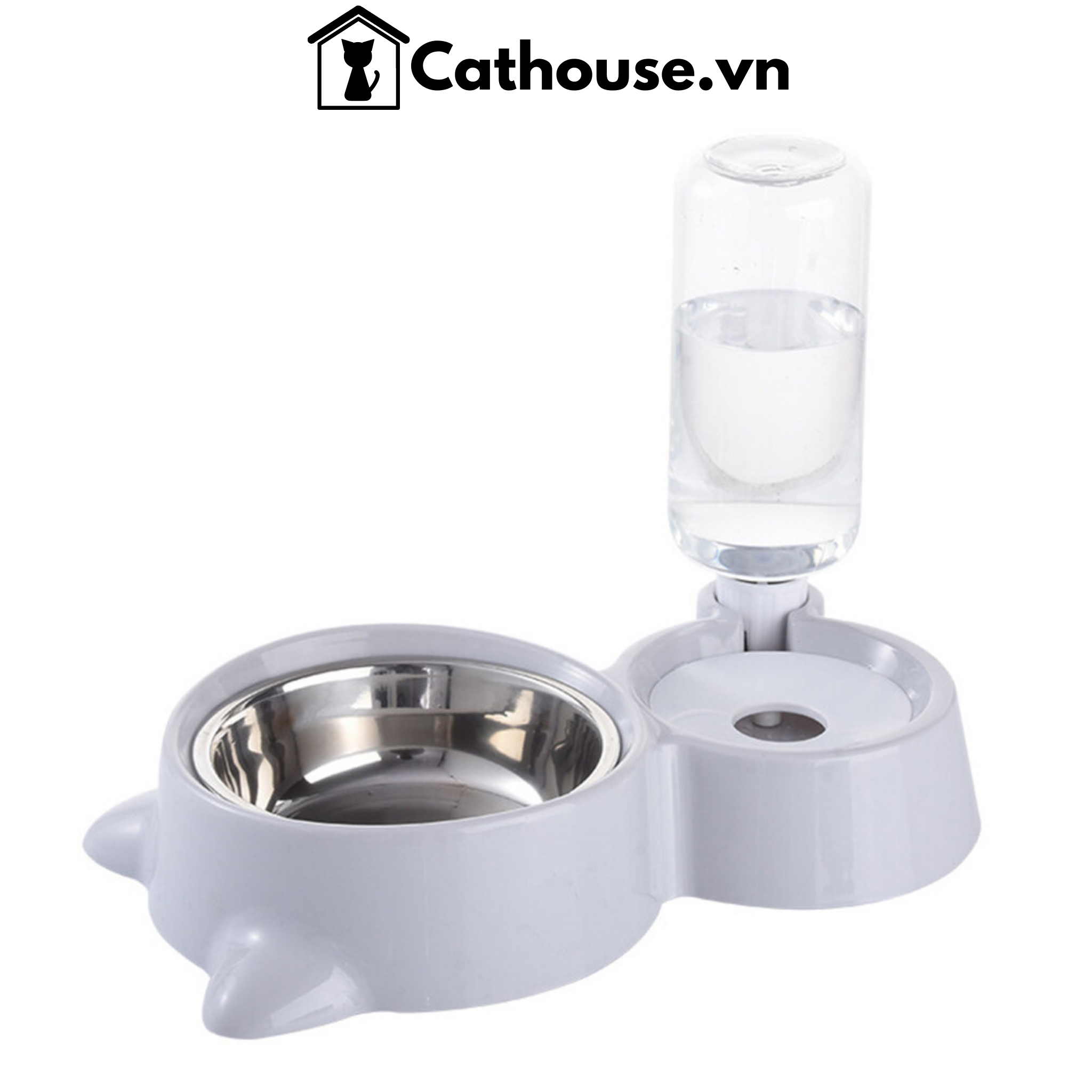 Bát Đôi Inox Tai Mèo Có Bình Nước