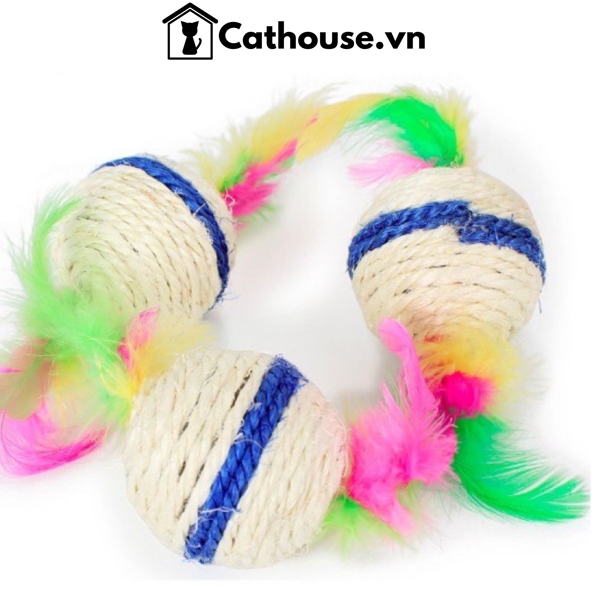 Đồ Chơi Mèo Banh Dây Thừng Lông Vũ