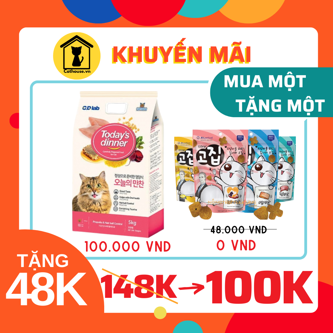  [ GIẢM 55K ] MUA 1 Thức Ăn Hạt Today's Dinner TẶNG 1 Snack GoZip Cho Mèo 