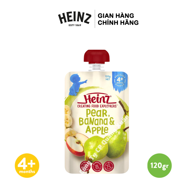 Túi Dinh Dưỡng Lê, Chuối Và Táo Nghiền HEINZ 120g (Bé 4 Tháng Tuổi)