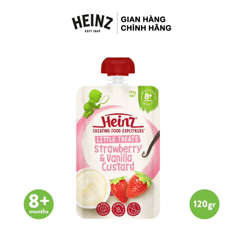 Túi Dinh Dưỡng Custard Dâu Và Vani HEINZ 120g (Bé 8 Tháng Tuổi)