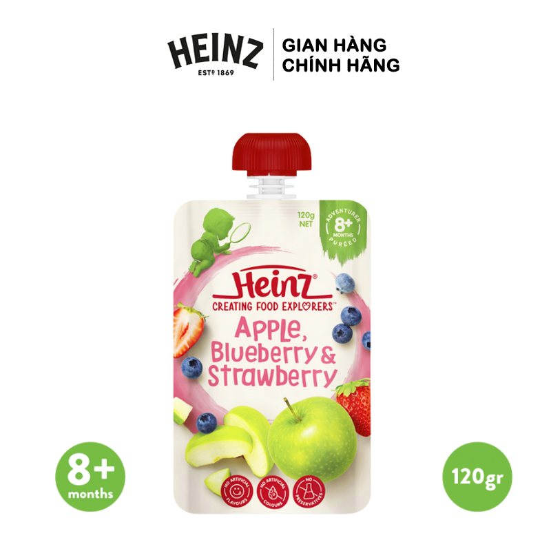 Túi Dinh Dưỡng Táo, Dâu Và Việt Quất Nghiền HEINZ 120g (Bé 8 Tháng Tuổi)