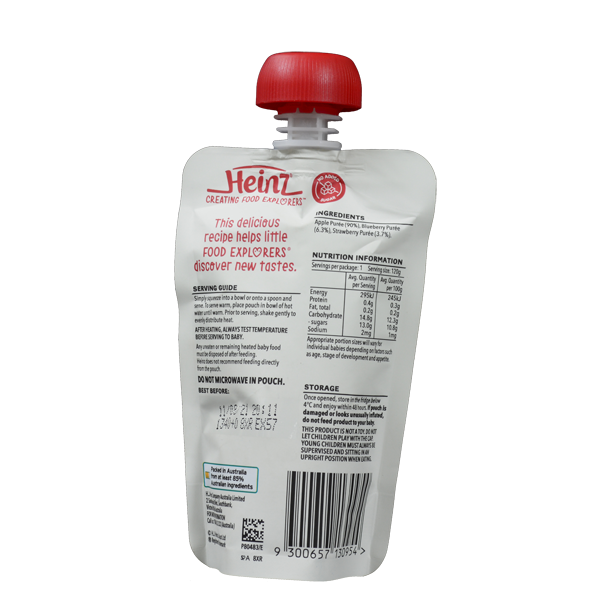 Túi Dinh Dưỡng Táo, Dâu Và Việt Quất Nghiền HEINZ 120g (Bé 8 Tháng Tuổi)