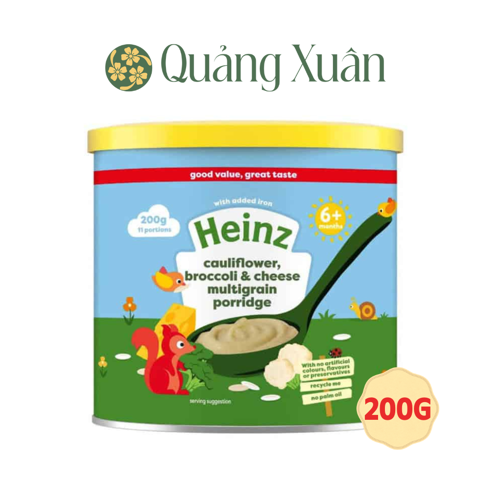 Bột Ăn Dặm Ngũ Cốc, Súp Lơ, Bông Cải Và Phô Mai Heinz 200g (Bé 6 Tháng Tuổi)
