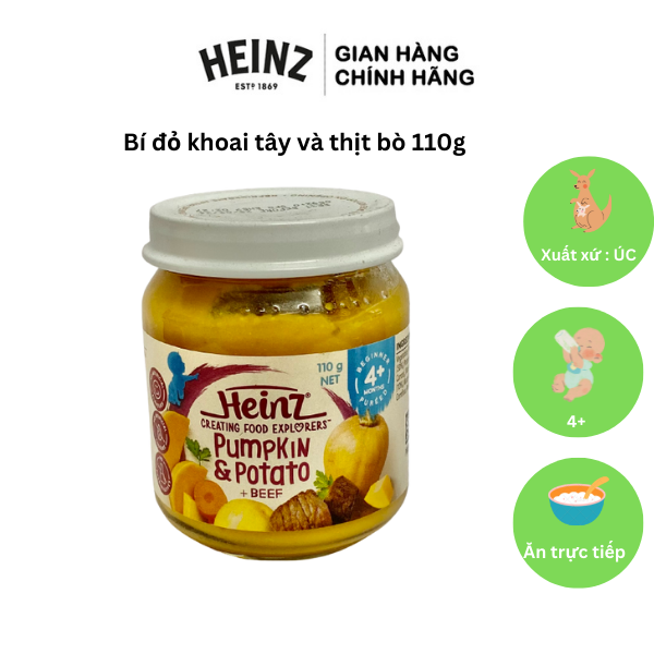 Lọ Thức Ăn Dinh Dưỡng Bí Đỏ, Khoai Tây Và Bò Nghiền HEINZ 110g (Bé 4 Tháng Tuổi)
