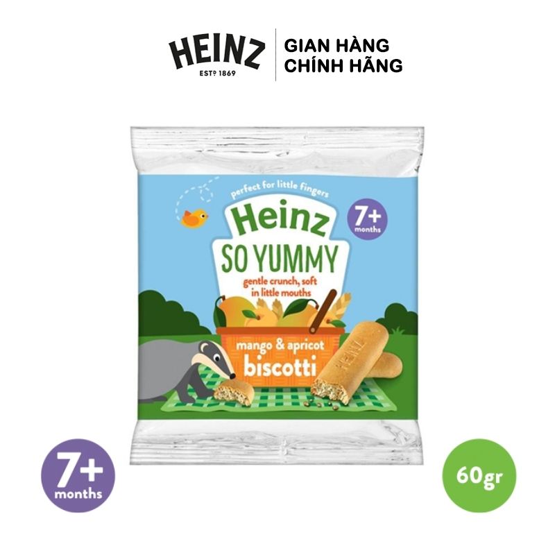  Bánh Quy Ăn Dặm Biscotti Vị Xoài Và Mơ HEINZ 60g (Ít Đường) Dành cho bé 7+ 