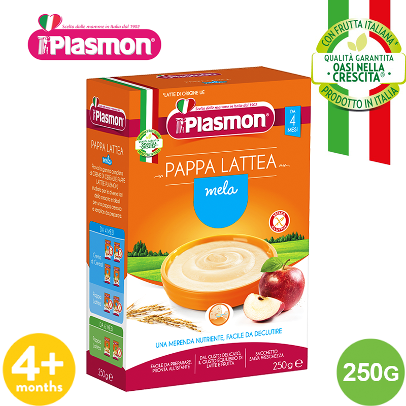 Bột Ăn Dặm Vị Bột Gạo, Sữa và Táo Nghiền Plasmon cho bé từ 4 tháng