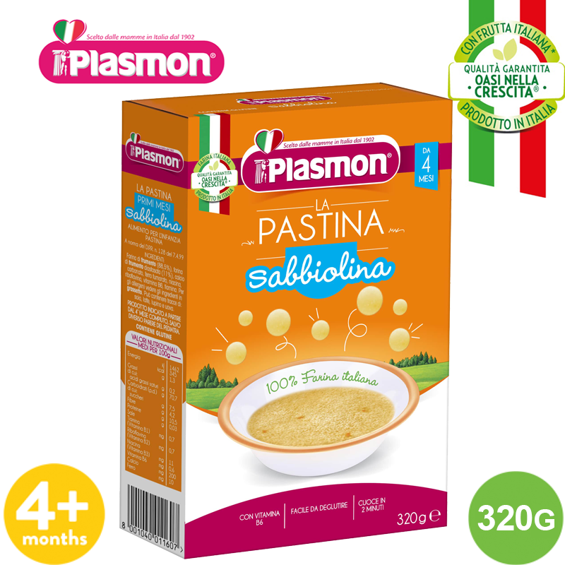 ( MUA 1 TẶNG 1) Nui Mì Ý Sabbiolina Plasmon 320g (Date 31/03//2023) (Bé 4 Tháng Tuổi)