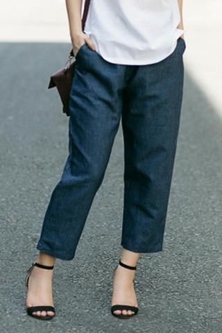 Quần lưng thun xanh jeans đậm