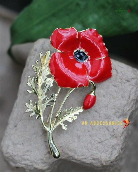 Trâm cài áo hoa Poppy Đỏ