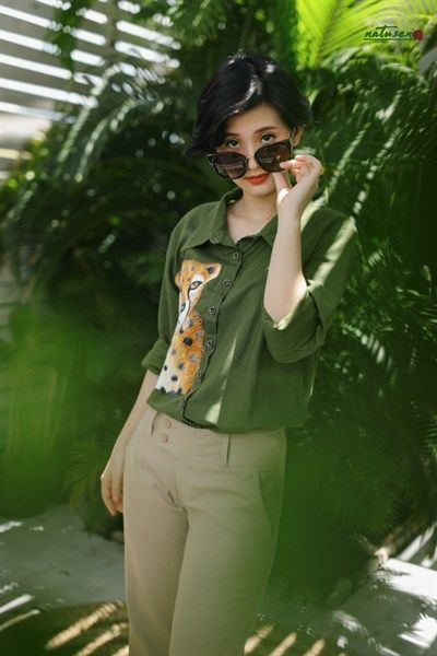 Áo chemise thêu tay Poppy baby Xanh Rêu
