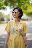  Đầm thêu thủ công phượng tím vest vintage Vàng Mơ 