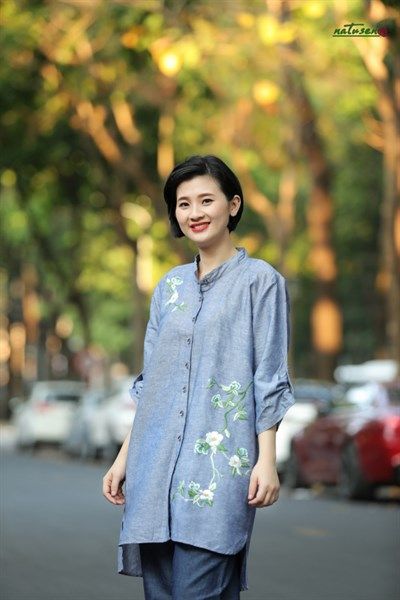  Tunic TD Xanh / Nâu thêu Hoa Poppy 