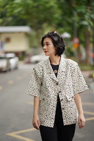 Áo Khoác Safari cổ vest in Bi linen Đũi
