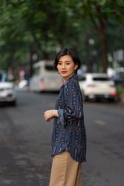 Áo chemise in hoa Xanh navy