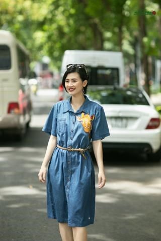  Đầm thêu tay Hươu Nathy denim chemise Safari 