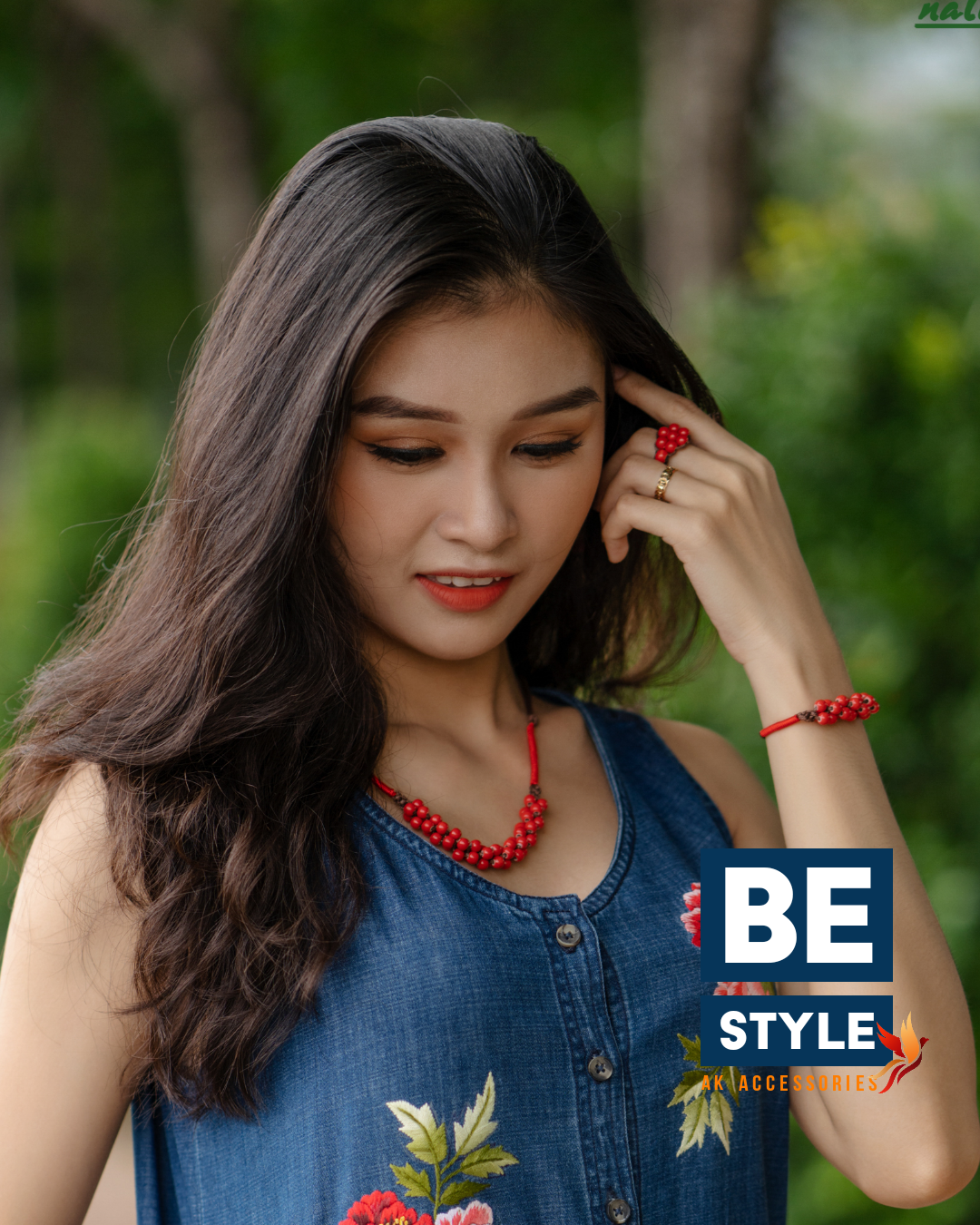 Bộ vòng cổ, vòng tay, nhẫn gốm sứ đỏ