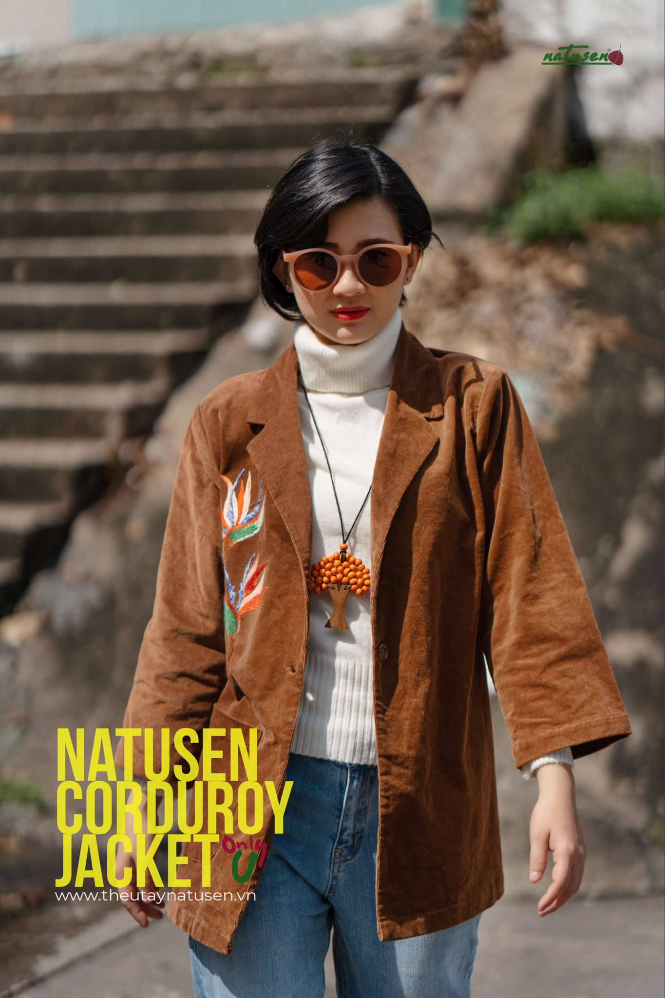  Áo Corduroy Jacket Hạt Dẻ thêu Thiên Điểu 